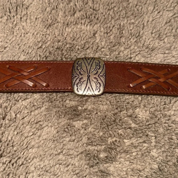 Brighton 1991 Brown Leather Belt with Silver Piece Accents Size Medium main image 3